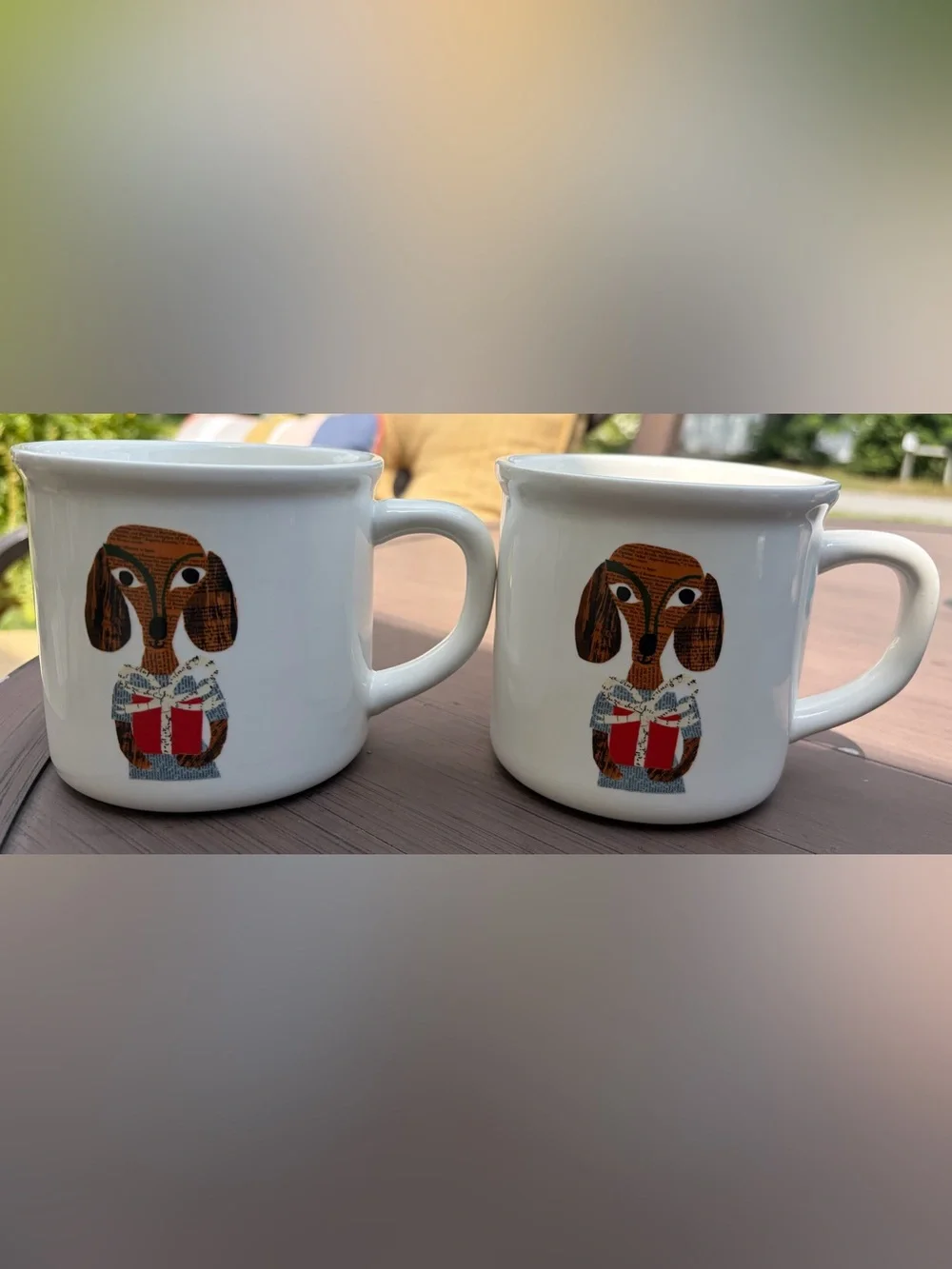 Pottery Barn Christmas Present Dog Mugs by Denise Fiedler Dachshund Weinerdog 2